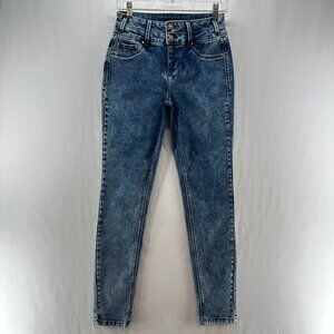 Tinseltown Skinny Jeans Womens 5 Mid Rise 2-Button Stretchy Denim Acid Wash Blue